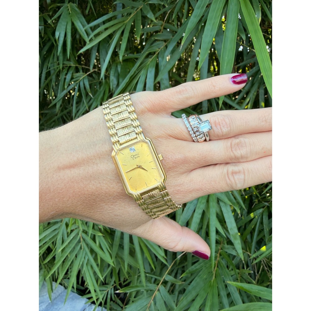 VTG Caravelle by Bulova Gold Tone Rectangle Diamond Accent Quartz Watch
